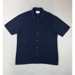 7 Diamonds Mens XL Navy Venice Button Down Short Sleeve Sweater Polo Knit Shirt